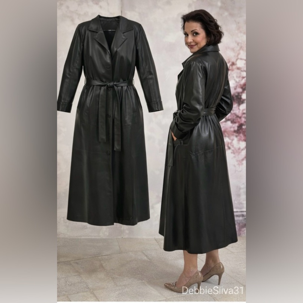 VINTAGE/CLASSIC  ANN TAYLOR GENUINE LEATHER FULL LENGTH COAT - Picture 8 of 13
